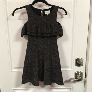 Place Black Metallic Thread Sleeveless Dress with Top Ruffle - Size S (5/6)